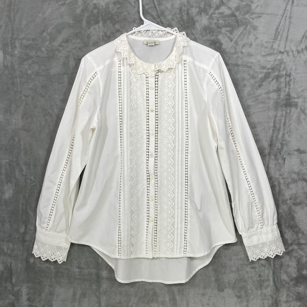 Sundance Eyelet Embroidered Blouse White Size Small Ruffle Neck Cotton Boho NWOT
